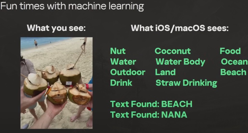 iOS uses machine learning to parse keywords out of an image